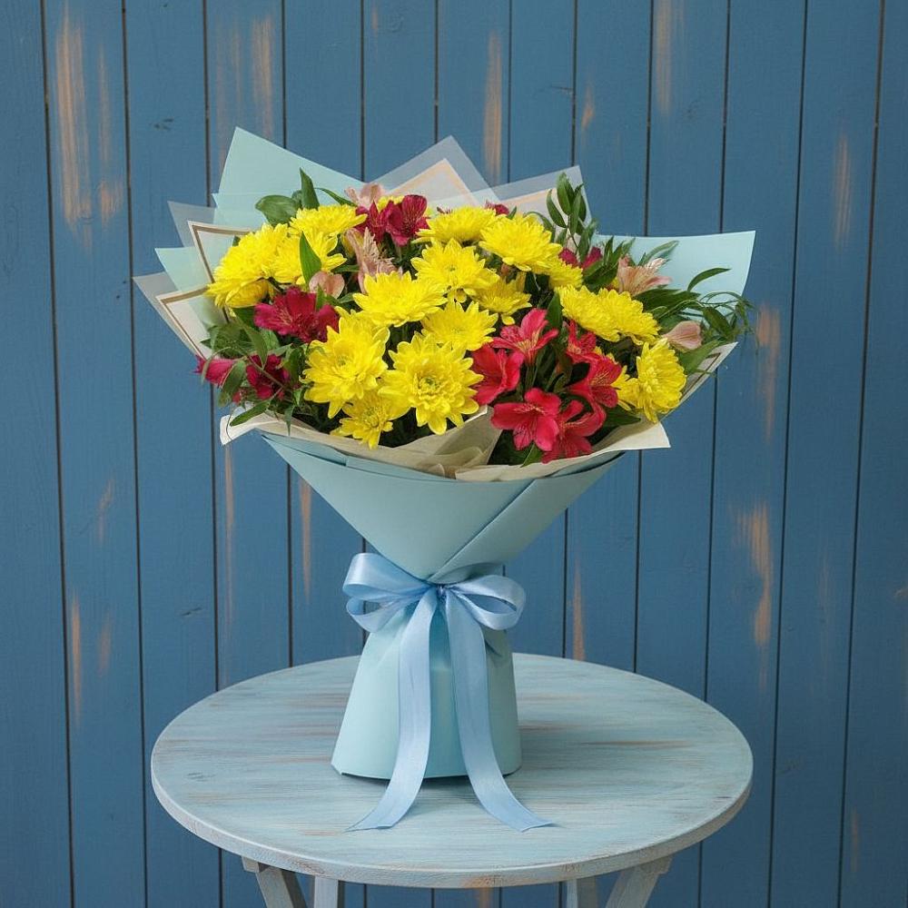 Букет цветов из: Альстромерии и Хризантемы в Орудьево