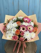 Букет цветов из:  Розы, Герберы и Хризантемы в Орудьево
