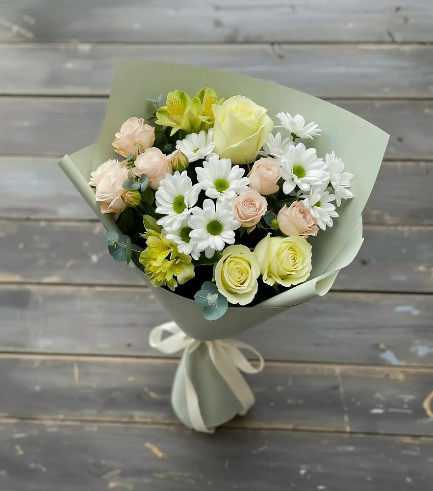 Букет цветов из: Альстромерии, Розы и Хризантемы в Орудьево