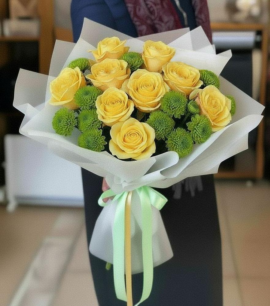 Букет цветов из: Хризантемы и Розы в Орудьево