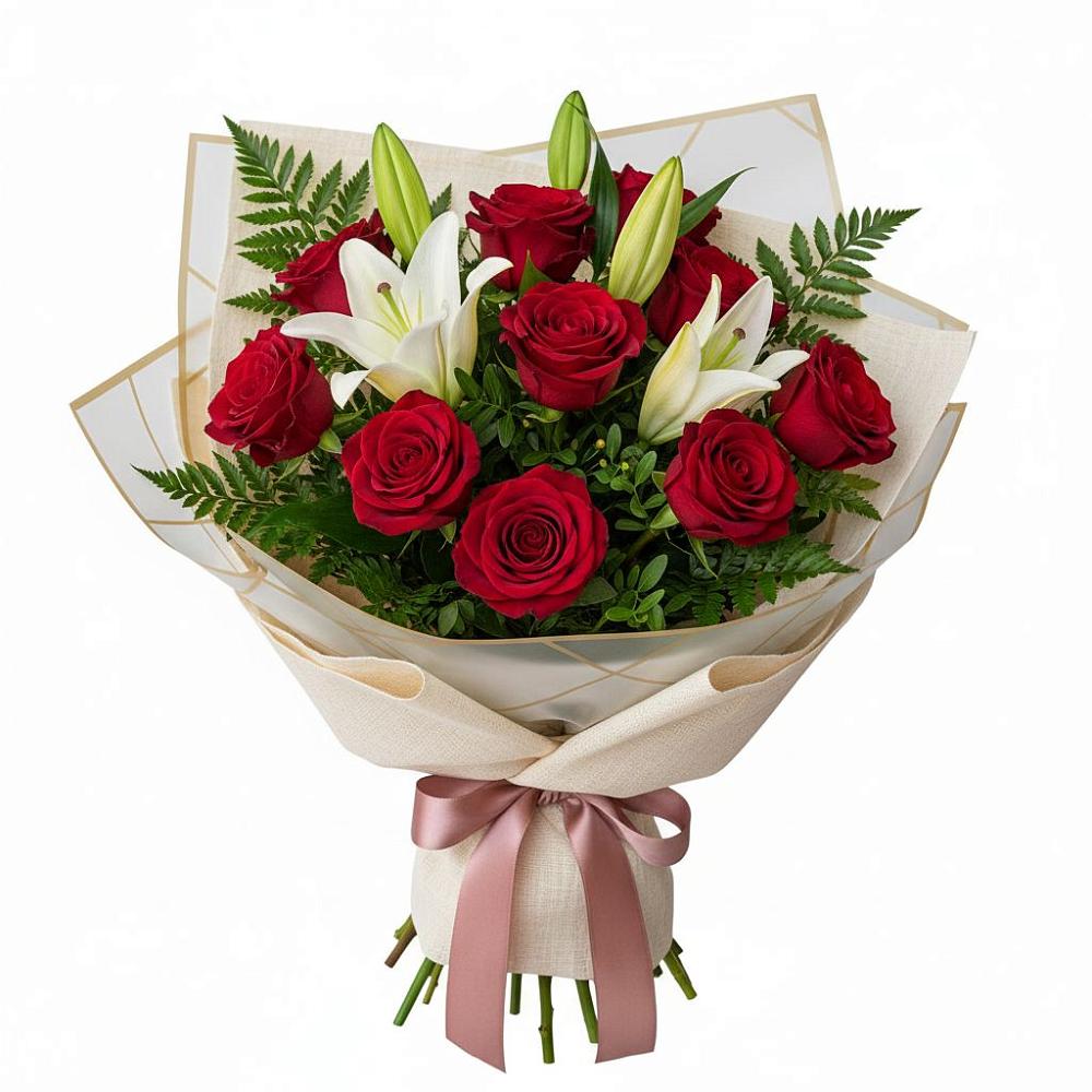 Букет цветов из: Лилии и Розы в Орудьево