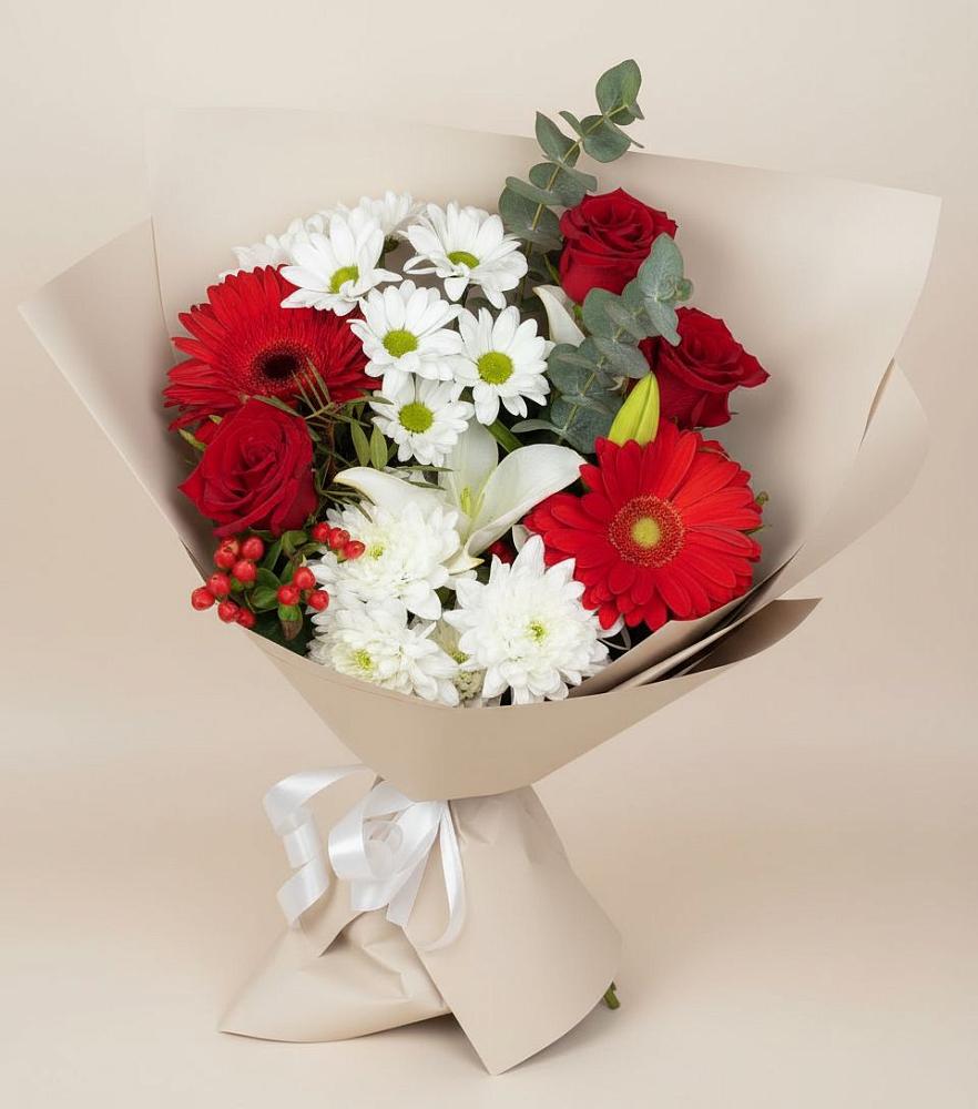 Букет цветов из: Розы, Хризантемы, Герберы и Лилии в Орудьево