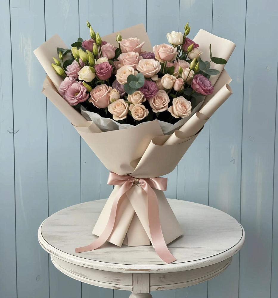 Букет цветов из: Розы и Лизиантусы в Орудьево